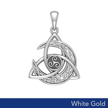 Trinity Knot with Celtic Crescent Moon and Triskele Solid White Gold Pendant WPD5885 - Jewelry